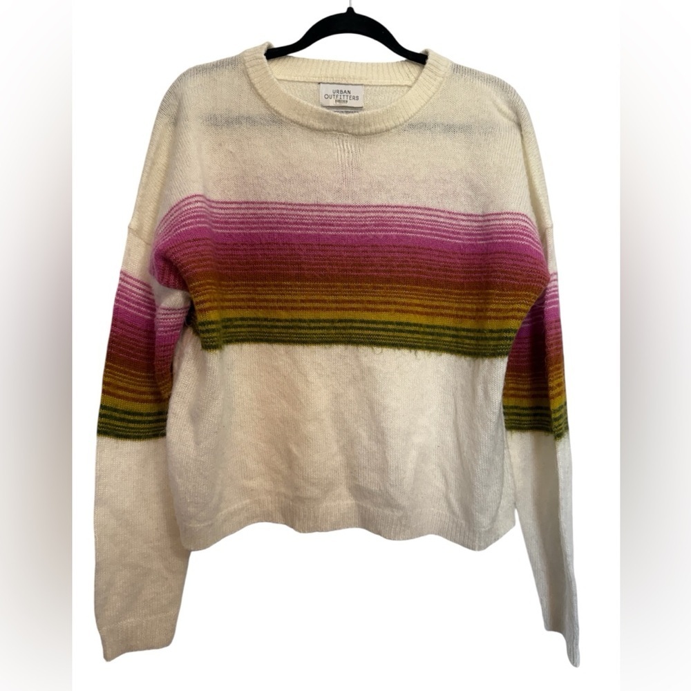 Urban Outfitters Cream Sweater with Pink and Green Stripes